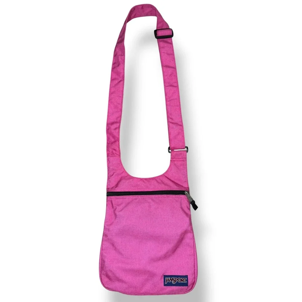 Vintage JanSport Canvas Crossbody Sling Bag Fuchsia Pink Travel School